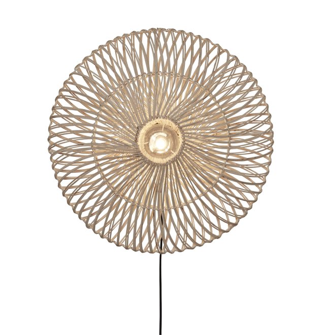 Wandlamp Zanzibar L rotan/plat dia.55xh.14cm. wit