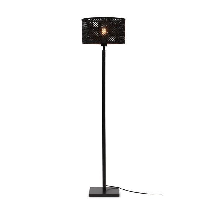 Vloerlamp Java recht bamboe zw. h.128cm/kap dia.32xh.18cm. zw.