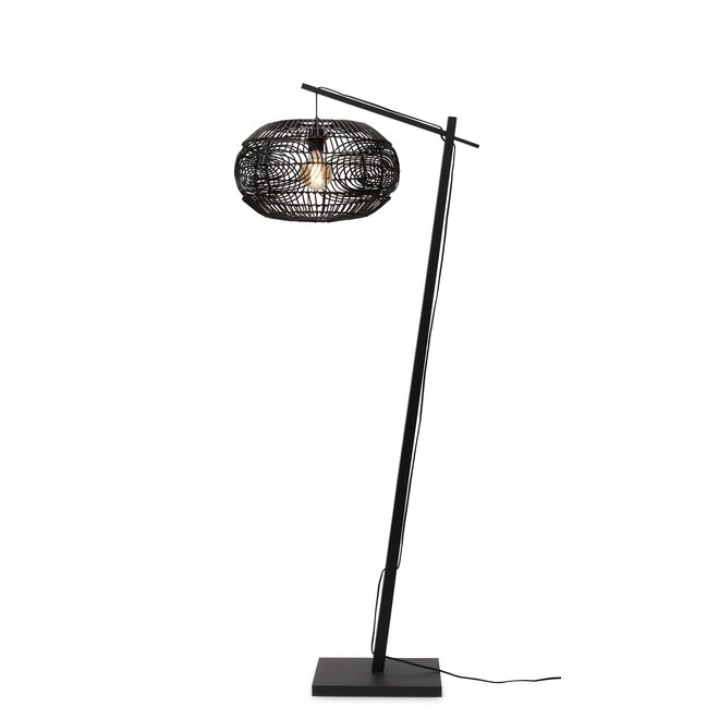 Vloerlamp Madeira bamboe zw.h.176cm/kap rotan dia.48xh.30cm. zw.