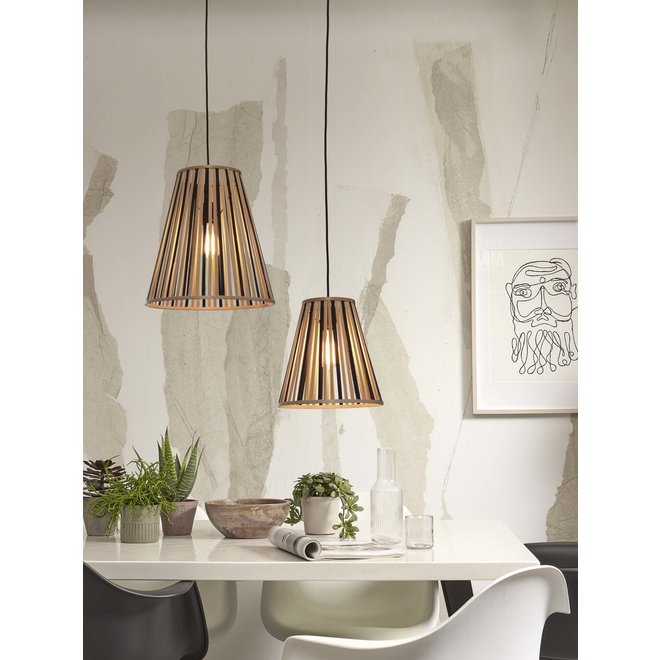 Hanglamp Merapi bamboe/tapered 40xh.42cm zwart/naturel. L