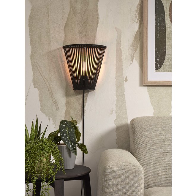 Wandlamp Merapi bamboe/tapered 30xh.30cm. zwart