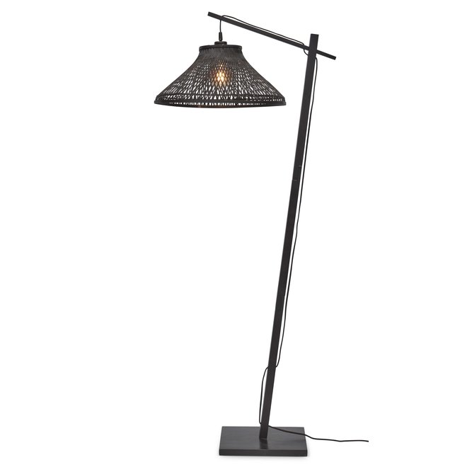 Vloerlamp Tahiti bamboe zw. h.150cm/kap dia.45xh.20cm. zw.