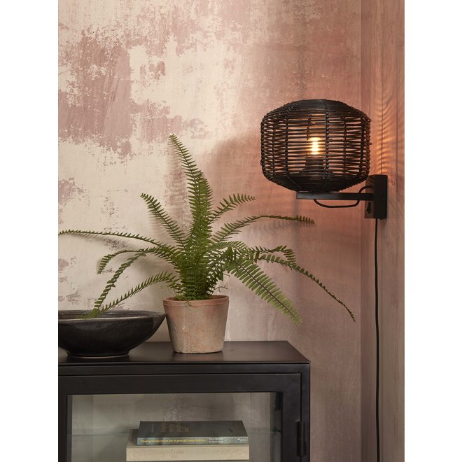 Wandlamp Tanami rotan dia.25xh.20cm. zwart