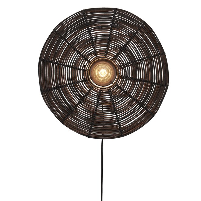 Wandlamp Tanami rotan schijf L dia.55xh.14cm. zwart