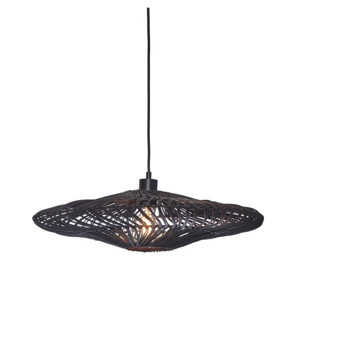 Hanglamp Zanzibar L rotan/plat dia.55xh.14cm. zwart