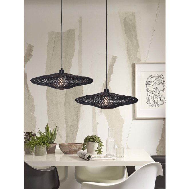 Hanglamp Zanzibar L rotan/plat dia.55xh.14cm. zwart