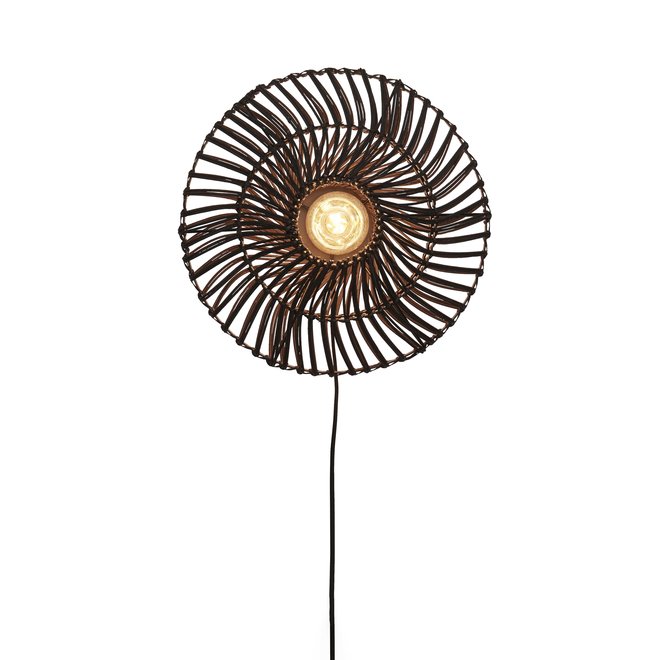 Wandlamp Zanzibar S rotan/plat dia.40xh.12cm. zwart