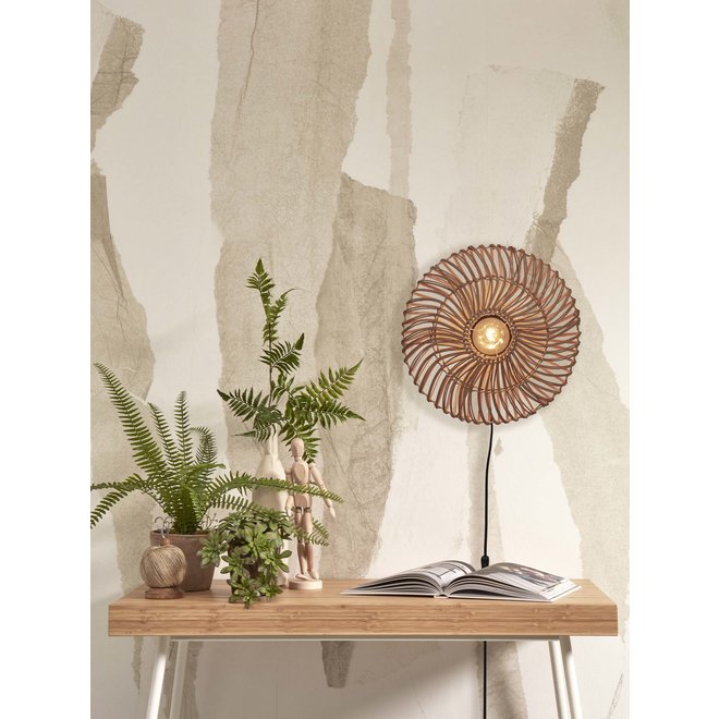 Wandlamp Zanzibar S rotan/plat dia.40xh.12cm. naturel