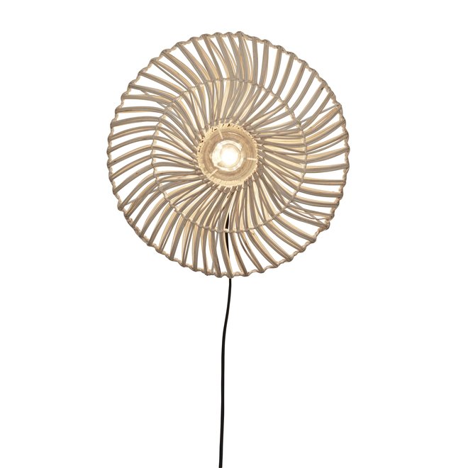 Wandlamp Zanzibar S rotan/plat dia.40xh.12cm. wit