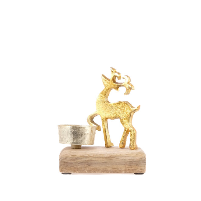 SALEPRIJS - Waxinelicht Hertje op blok - goud