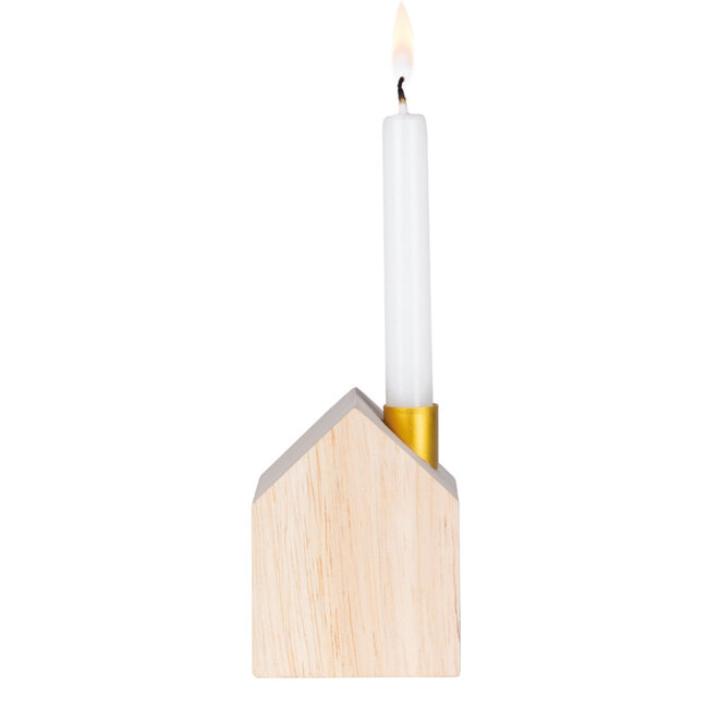 kandelaar huisje hout voor kleine kaarsjes
