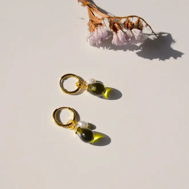 Oorbellen - Proostparel - Goud /Donkergroen