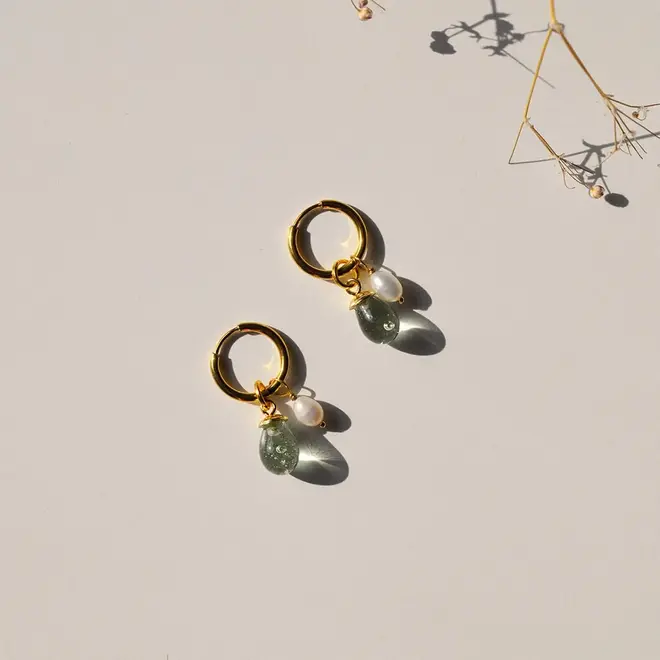 Oorbellen - Troostparel - Goud /Groen