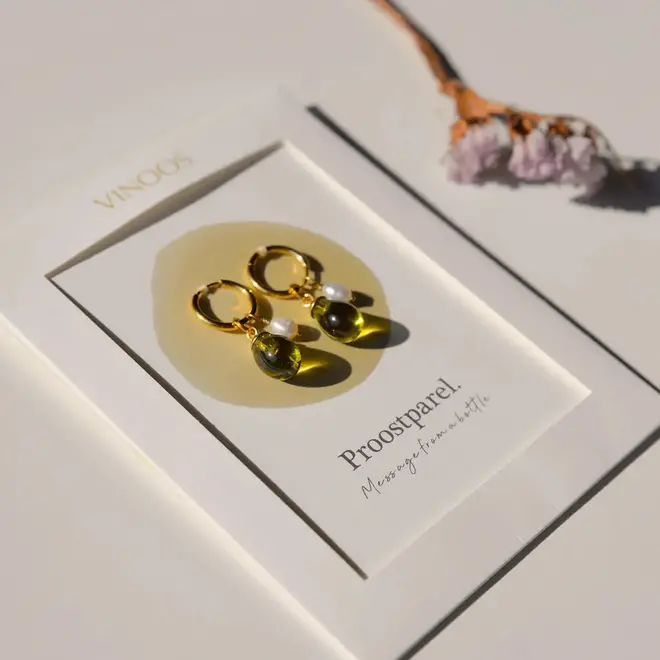 Oorbellen - Proostparel - Goud /Donkergroen