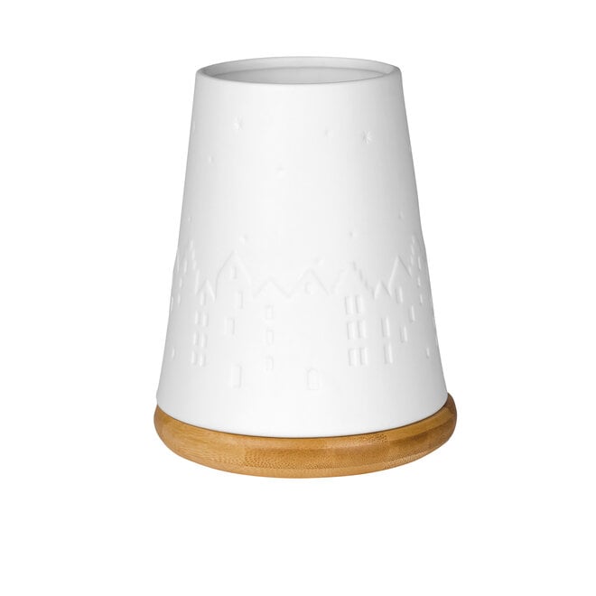 Waxinelichthouder porselein en hout - winterstad