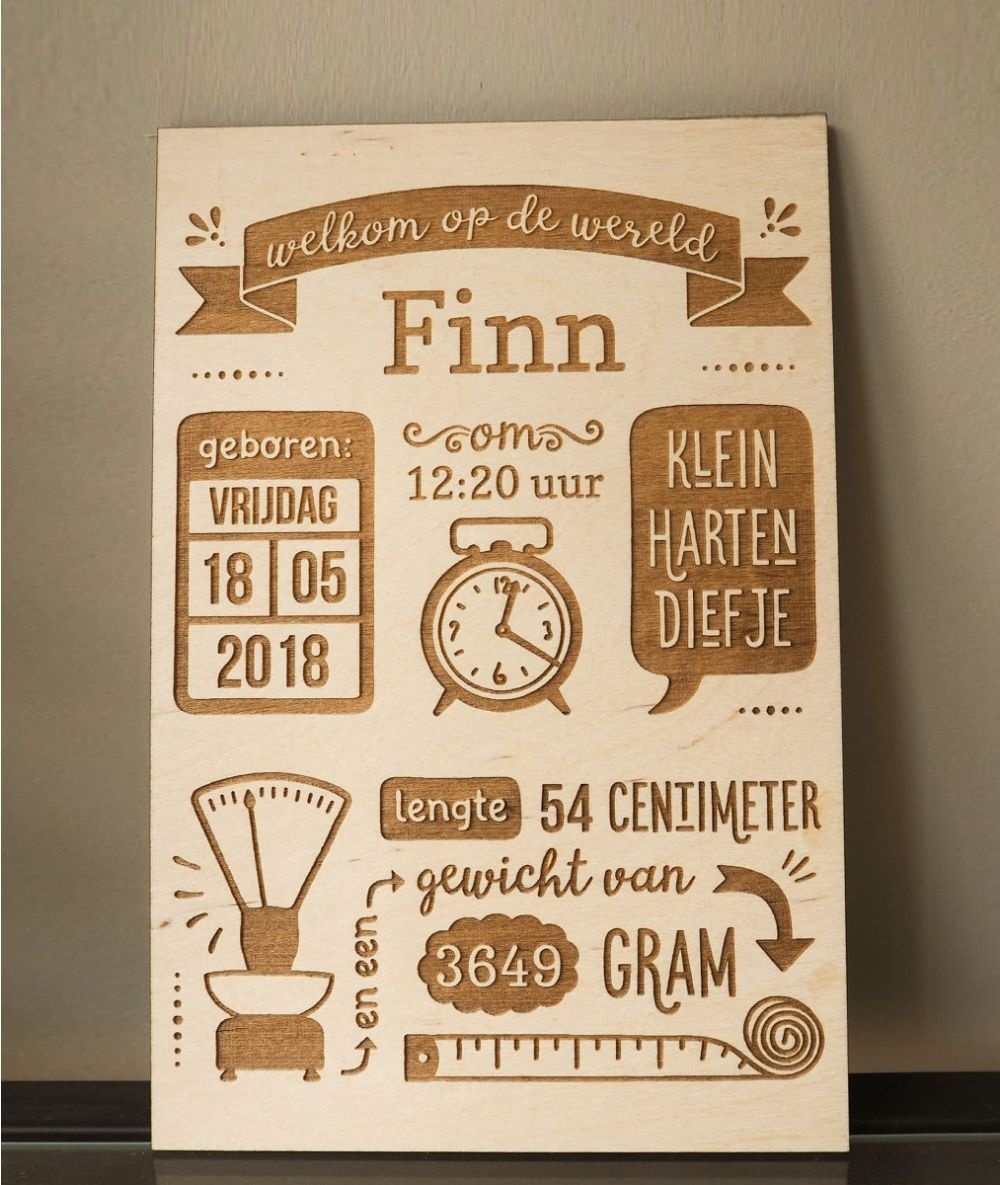 Houten Geboorteposter Finn