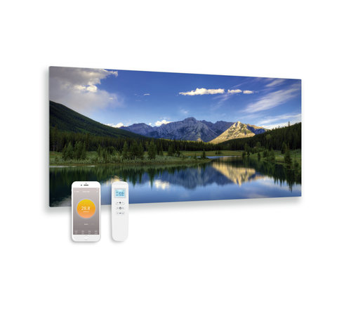 Quality Heating Bedrukt glazen infrarood paneel met wifi en remote control Zwitserland 119x59 700Watt