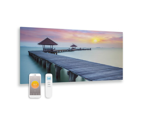 Bedrukt glazen infrarood paneel met wifi en remote control pier 119x59 700Watt
