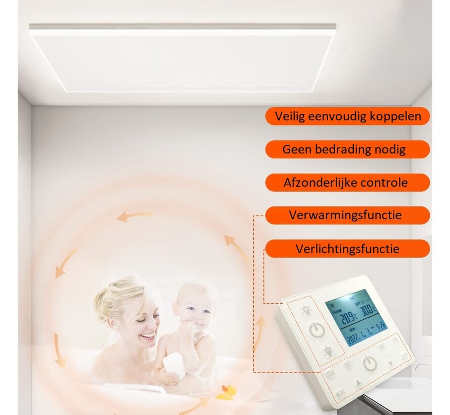 Tweede kans QH remote control infraroodpaneel wit met led verlichting 700Watt - 912