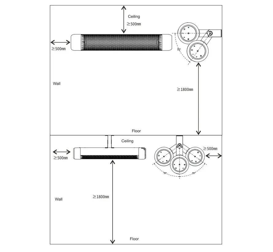 Infrarood terrasheater ruby low glare 2400Watt Wifi