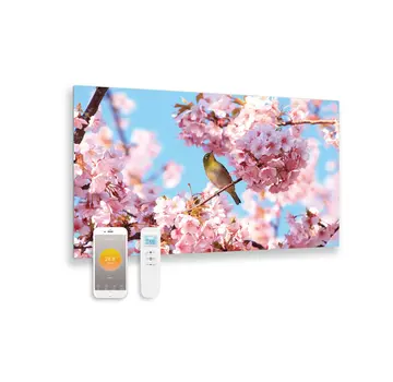 Quality Heating Bedrukt glazen infrarood paneel met wifi en remote control bloesem 100x59 580Watt