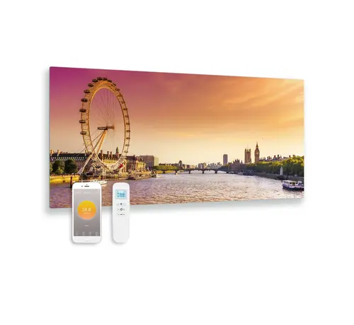 Quality Heating Bedrukt glazen infrarood paneel met wifi met remote control Londen eye 119x59 700Watt