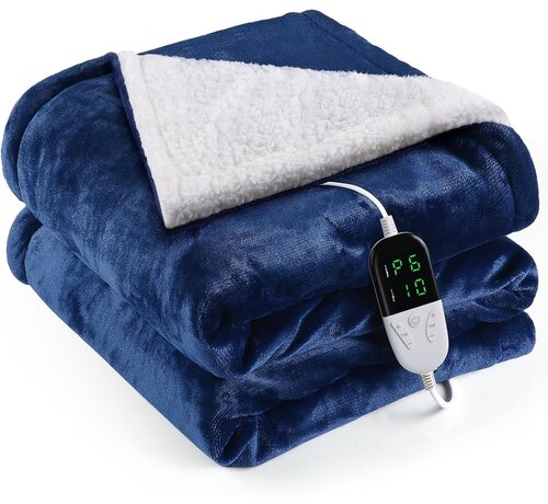 Quality Heating Elektrische omslagdeken - Warmtedeken - 1 persoons - 180x150 cm - Fleece - blauw
