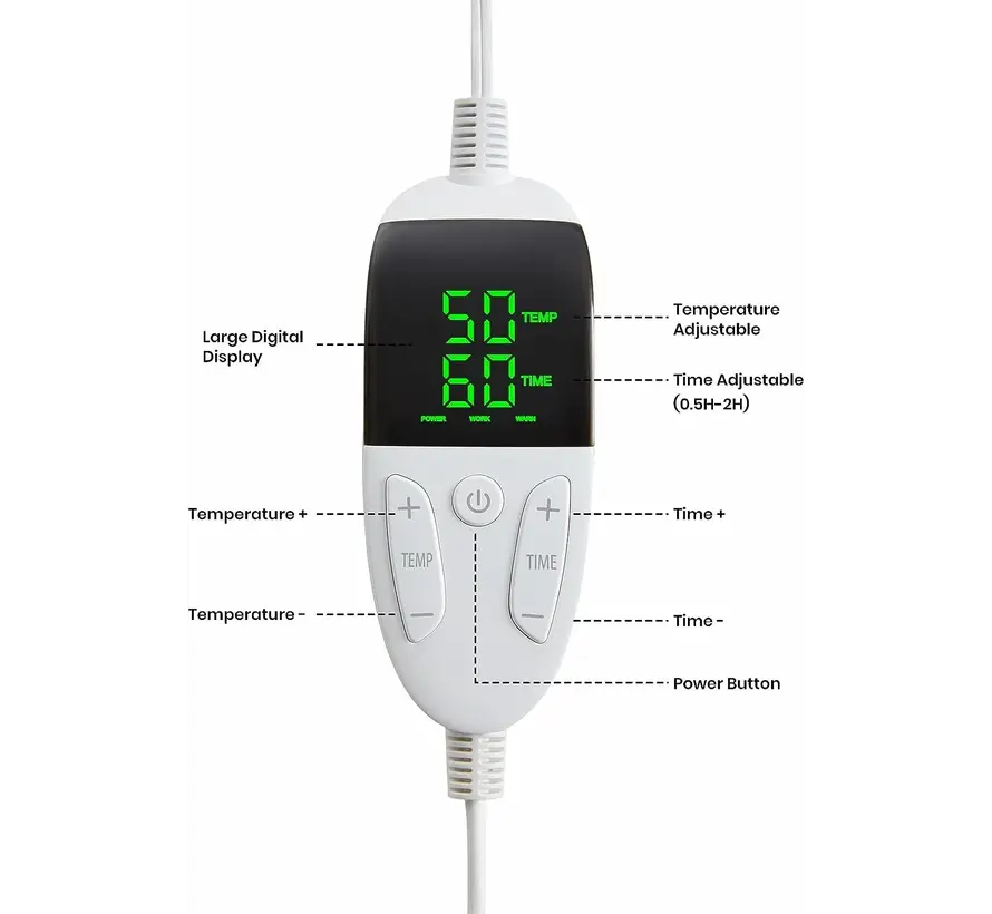 Elektrische omslagdeken - Warmtedeken - 1 persoons - 180x150 cm - Fleece - blauw