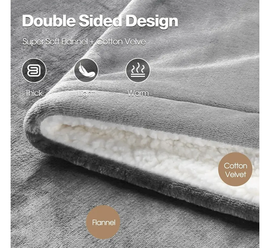 Elektrische omslagdeken - Warmtedeken - 1 persoons - 180x150 cm - Fleece - Grijs