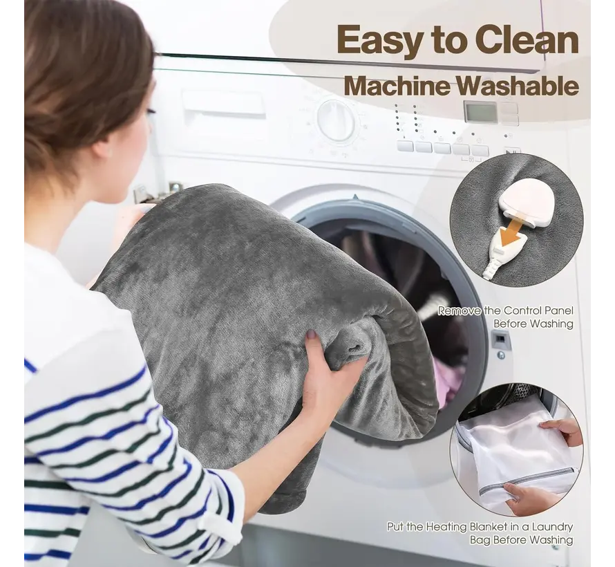 Elektrische omslagdeken - Warmtedeken - 1 persoons - 180x150 cm - Fleece - Grijs