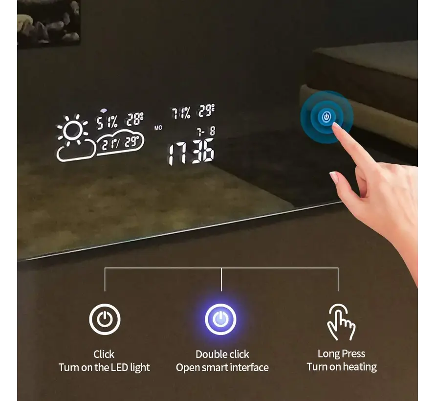 Smart spiegel met led verlichting infrarood verwarming 60X120 500Watt