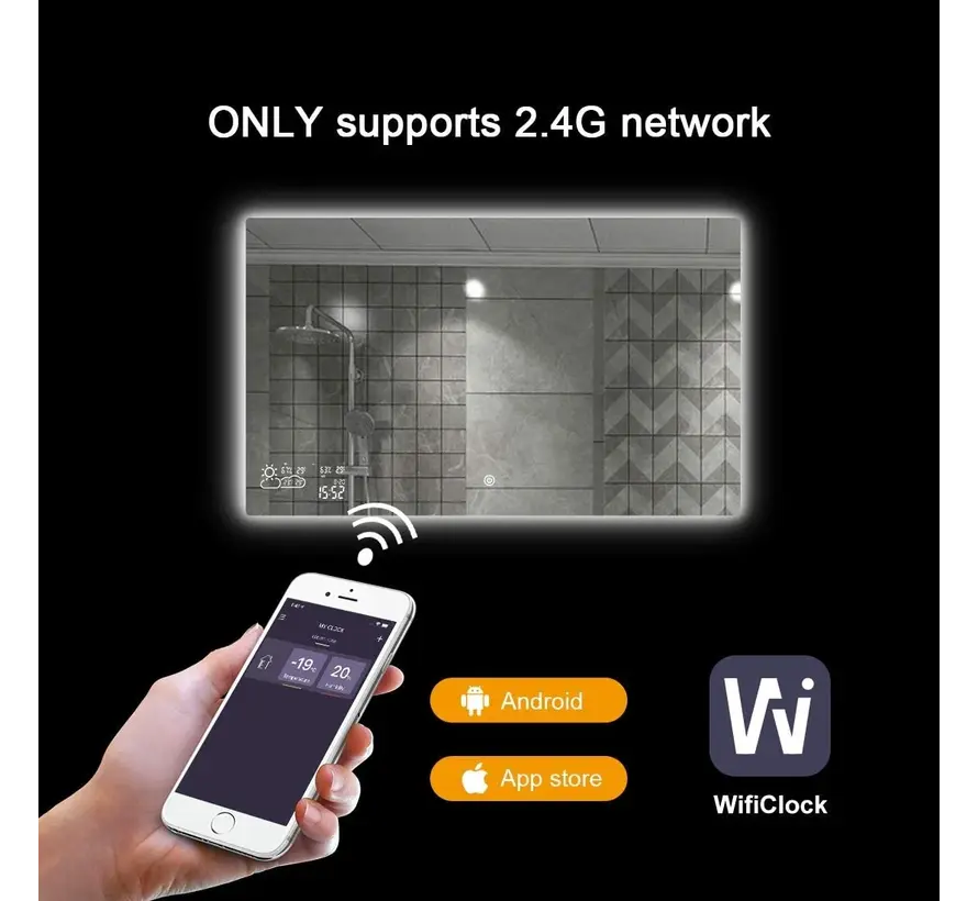 Smart spiegel met led verlichting infrarood verwarming 60X60 200Watt