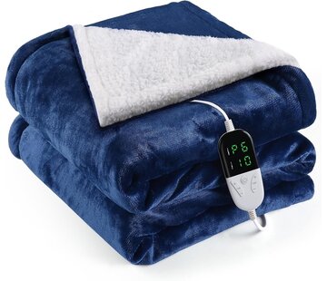 Quality Heating Elektrische omslagdeken - Warmtedeken - 1 persoons - 180x150 cm - Fleece - blauw