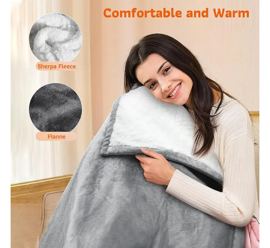 Elektrische omslagdeken - Warmtedeken - 1 persoons - 180x150 cm - Fleece - Grijs
