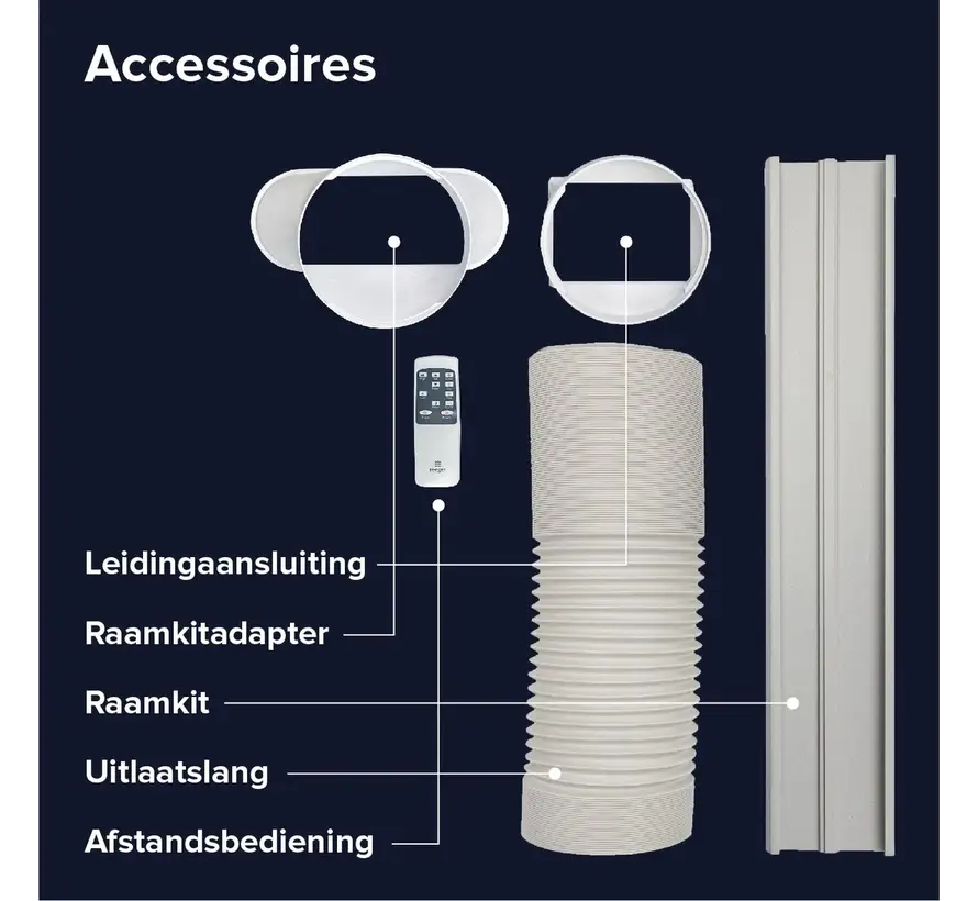 Mobiele airco Wifi ontvochtigen en ventileren met raamafdichting en luchtreiniger 9000btu