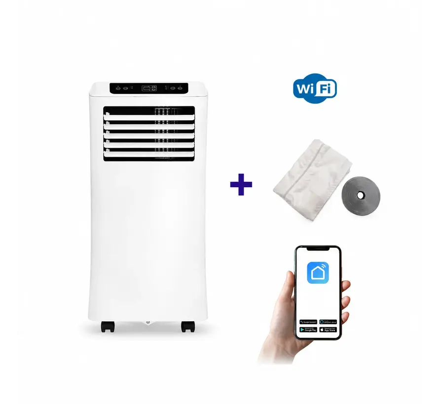 Mobiele airco Wifi ontvochtigen en ventileren met raamafdichting en luchtreiniger 9000btu