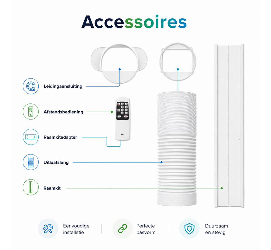 Mobiele airco Wifi ontvochtigen en ventileren met raamafdichting en luchtreiniger 9000btu
