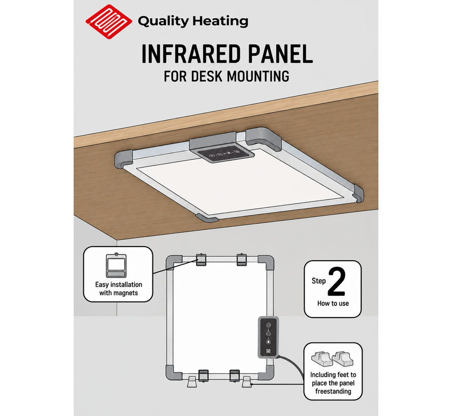Infrarood verwarming voor bureau - 215 watt - 60 x 60 cm