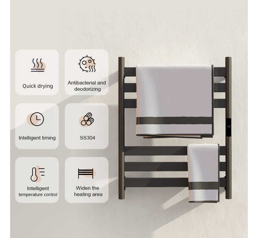 Tweedekans - Elektrische handdoek radiator zwart met thermostaat A-CS06G-B - Zwart