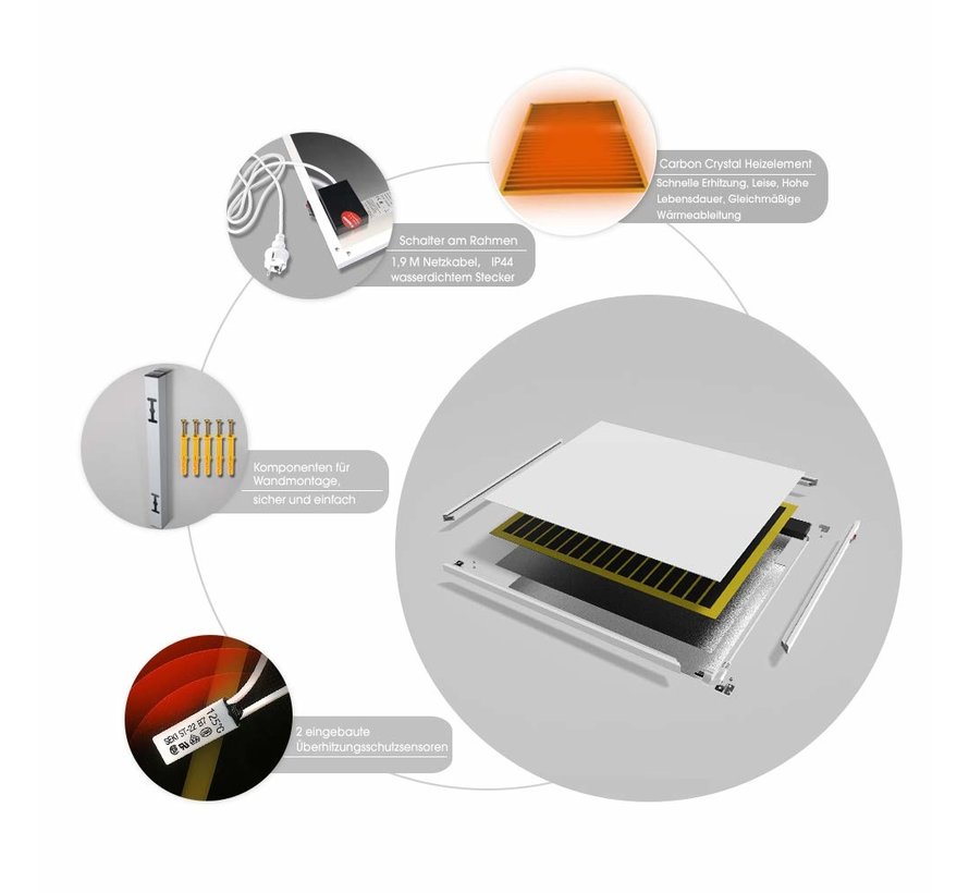 QH-AK Serie verplaatsbaar infraroodpaneel 350, 450, 580 of 700Watt