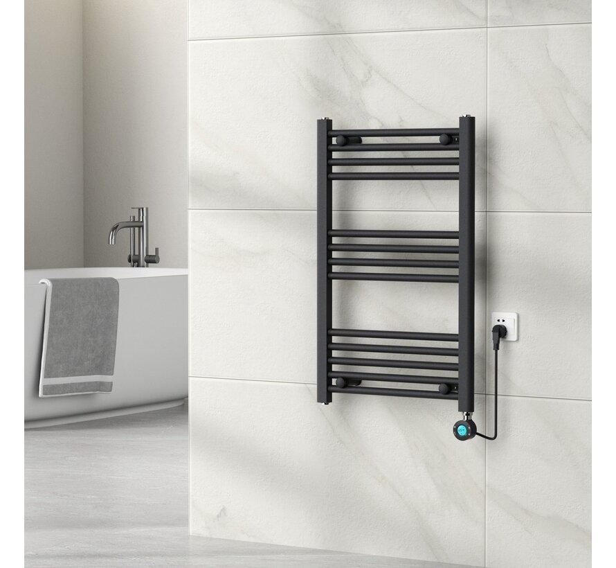 Handdoekradiator Elektrisch met Digitale Thermostaat - Radiator Badkamer - 800 √ó 500 mm - Mat zwart - 300 Watt