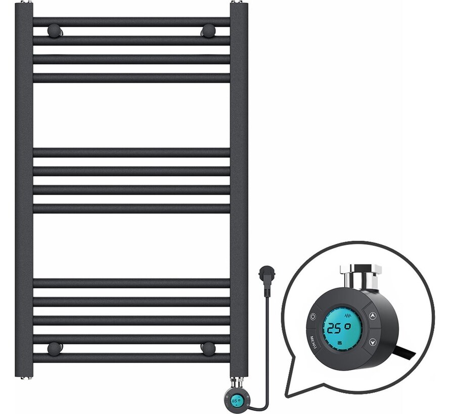 Handdoekradiator Elektrisch met Digitale Thermostaat - Radiator Badkamer - 800 √ó 500 mm - Mat zwart - 300 Watt