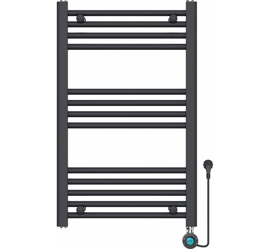 Handdoekradiator Elektrisch met Digitale Thermostaat - Radiator Badkamer - 800 √ó 500 mm - Mat zwart - 300 Watt