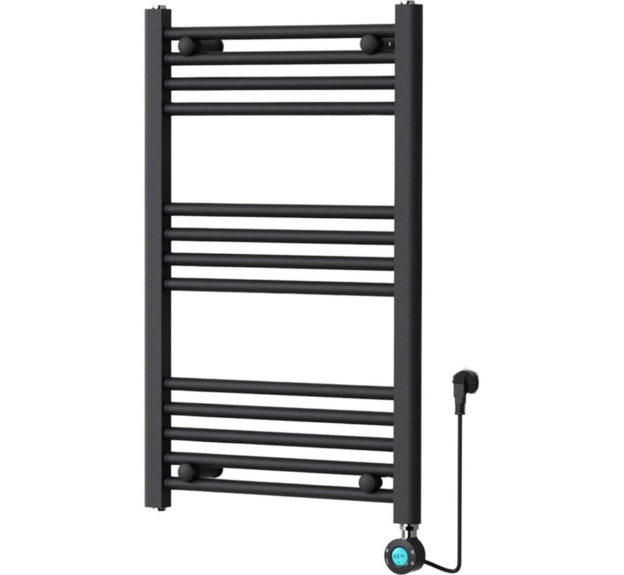 Handdoekradiator Elektrisch met Digitale Thermostaat - Radiator Badkamer - 800 √ó 500 mm - Mat zwart - 300 Watt