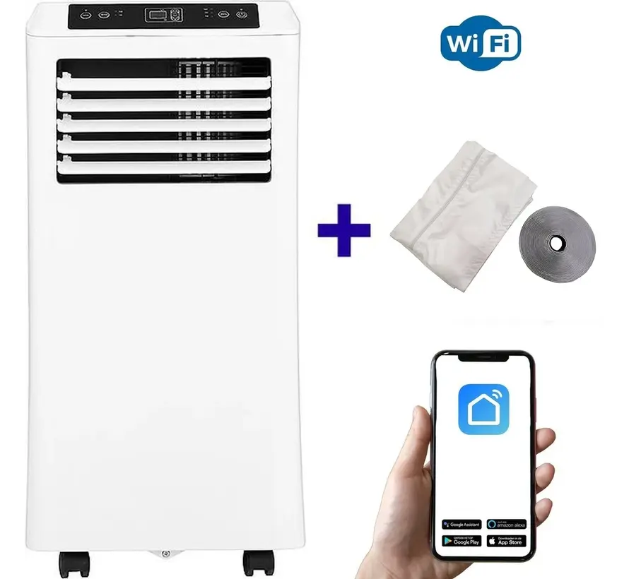 Mobiele airco Wifi ontvochtigen en ventileren met raamafdichting en luchtreiniger 9000btu