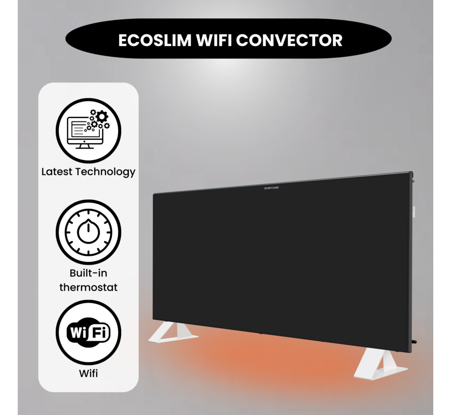 Tweedekans - Quality Heating - Eco Slim Wifi black - Eco Slim - 97 x 5 x 40 cm - 2000Watt
