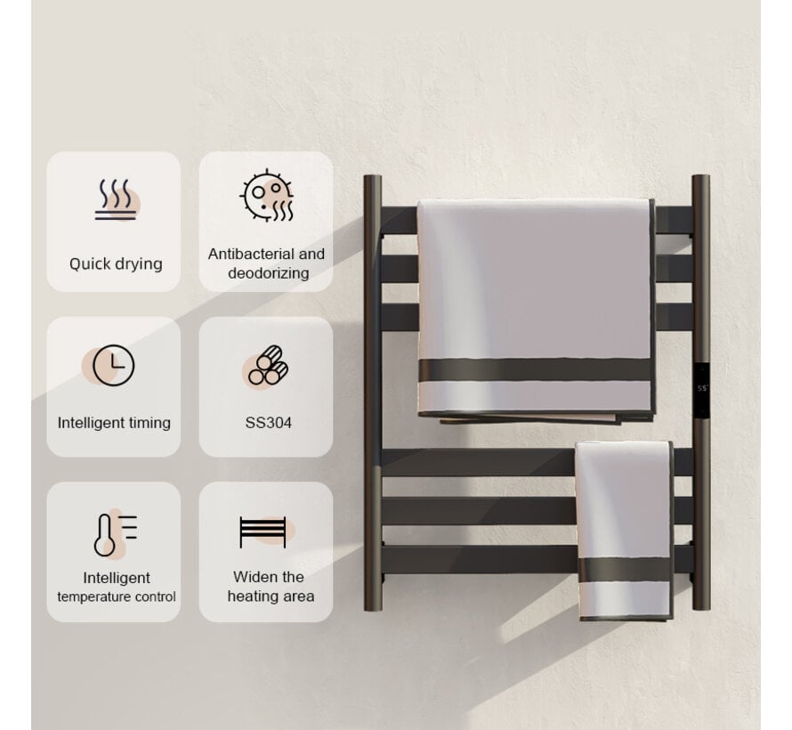 Tweedekans - Elektrische handdoek radiator zwart met thermostaat A-CS06G-B - Zwart