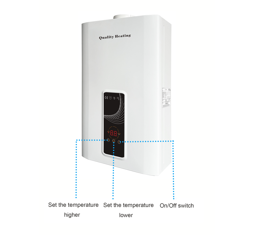 EcoTherm Electronische geiser 230V Digitaal 13L Low Nox Propaan gesloten kamer