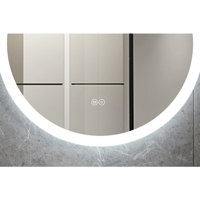 Spiegel rond 60 cm frameloos, inbouw led verlichting en anti condens