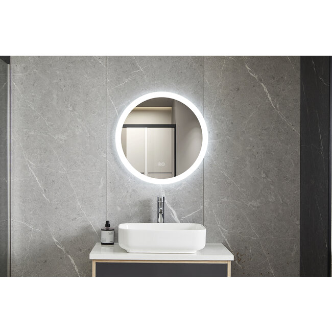 Spiegel rond 80 cm frameloos, inbouw led verlichting en anti condens